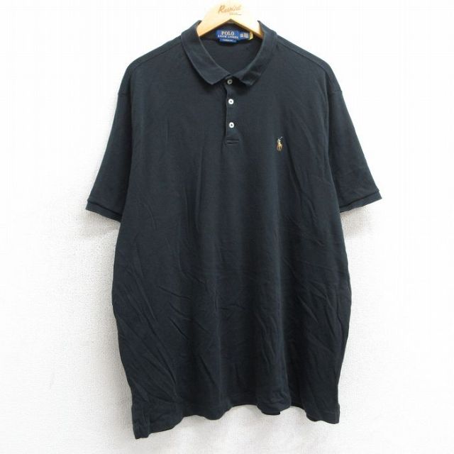 【50%OFF】XL★古着 ラルフローレン Ralph Lauren 半袖 ブランド ポロ シャツ メンズ ワンポイントロゴ 大きいサイズ コットン 黒 ブラック 25jul08 中古 トップス
