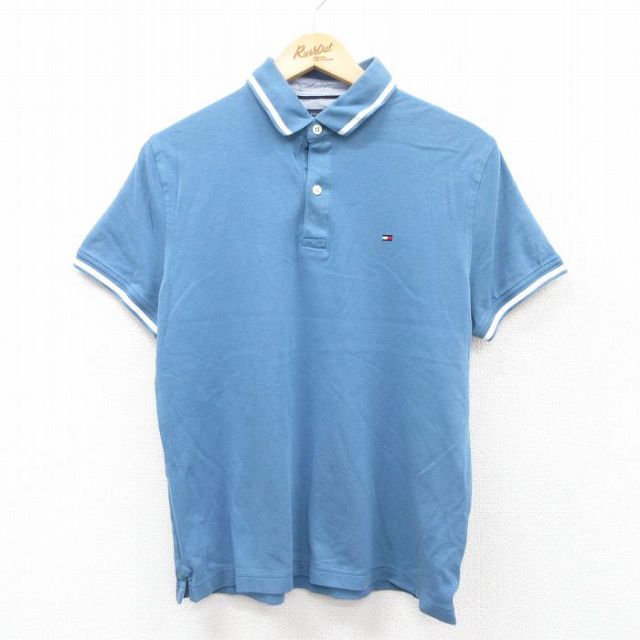 M★古着 トミーヒルフィガー TOMMY HILFIGER 半袖 ブランド ポロ シャツ メンズ ワンポイントロゴ コットン 薄紺他 ネイビー 25jul14 中古 トップス