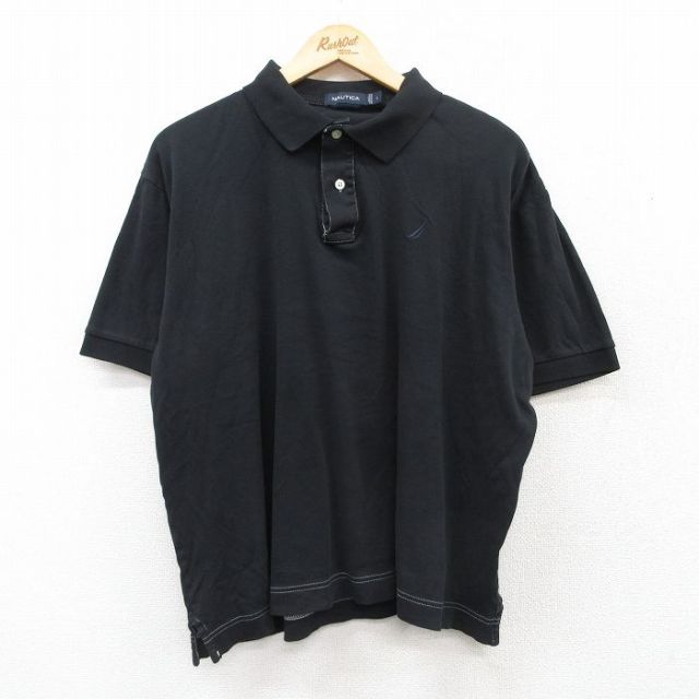 XL★古着 ノーティカ NAUTICA 半袖 ブランド ポロ シャツ メンズ ワンポイントロゴ 大きいサイズ コットン 黒 ブラック 25jul14 中古 トップス