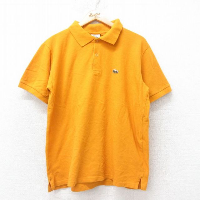 L★古着 ラコステ LACOSTE 半袖 ブランド ポロ シャツ メンズ ワンポイントロゴ 鹿の子 黄系 イエロー 25jul14 中古 トップス