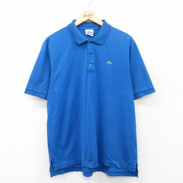 XL★古着 ラコステ LACOSTE 半袖 ブランド ポロ シャツ メンズ ワンポイントロゴ コットン 青 ブルー 25jul14 中古 トップス