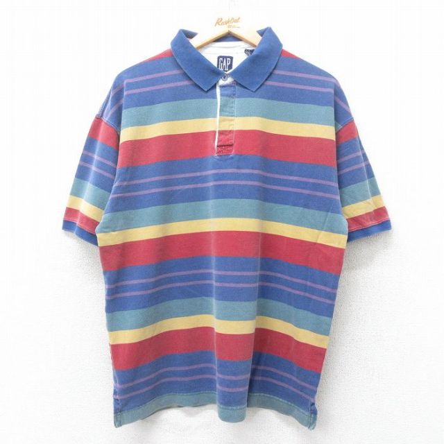 ギャップ 半袖ラガーシャツ ボーダー ネイビー L | 古着