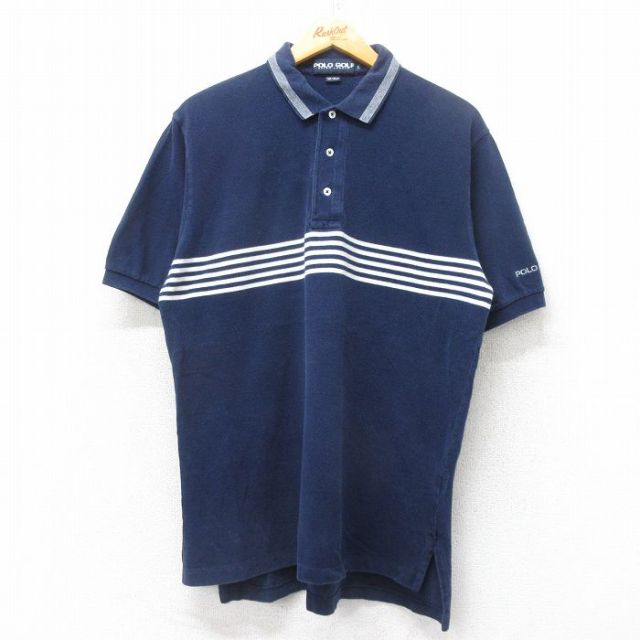 XL★古着 ラルフローレン Ralph Lauren ポロゴルフ 半袖 ブランド ポロ シャツ メンズ 90年代 90s ワンポイントロゴ 鹿の子 コットン 紺 ネイビー 【spe】 25jul18 中古 トップス