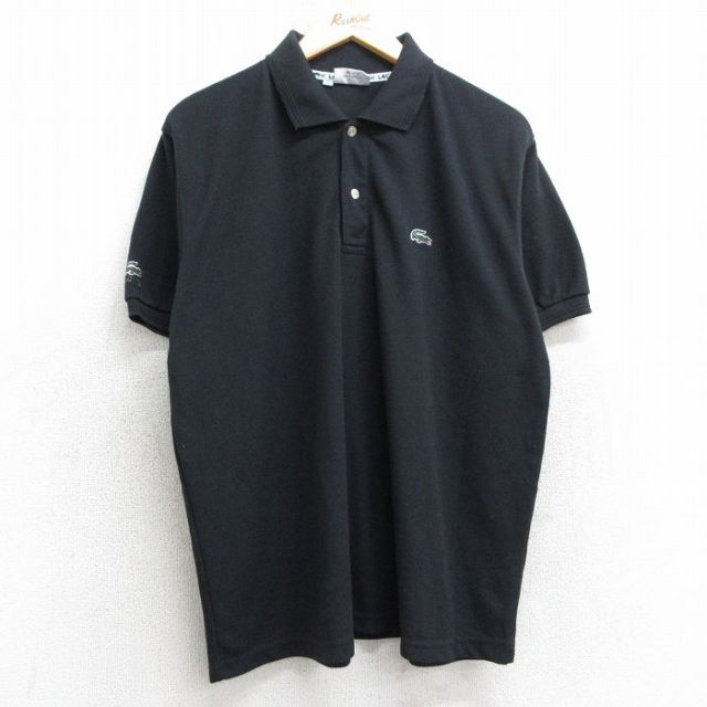 XL★古着 ラコステ LACOSTE 半袖 ブランド ポロ シャツ メンズ ワンポイントロゴ 鹿の子 コットン 黒 ブラック 25jul18 中古 トップス