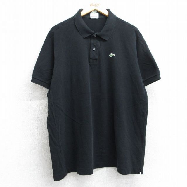 XL★古着 ラコステ LACOSTE 半袖 ブランド ポロ シャツ メンズ ワンポイントロゴ 鹿の子 大きいサイズ コットン フランス製 黒 ブラック 【spe】 25jul25 中古 トップス
