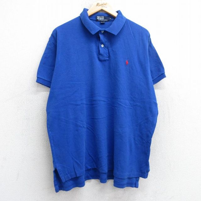 XL★古着 ラルフローレン Ralph Lauren 半袖 ブランド ポロ シャツ メンズ 90年代 90s ワンポイントロゴ 大きいサイズ コットン USA製 青 ブルー 【spe】 25jul25 中古 トップス