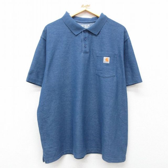 XL★古着 カーハート Carhartt 半袖 ブランド ポロ シャツ メンズ ワンピース 鹿の子 大きいサイズ 紺 ネイビー 25jul29 中古 トップス