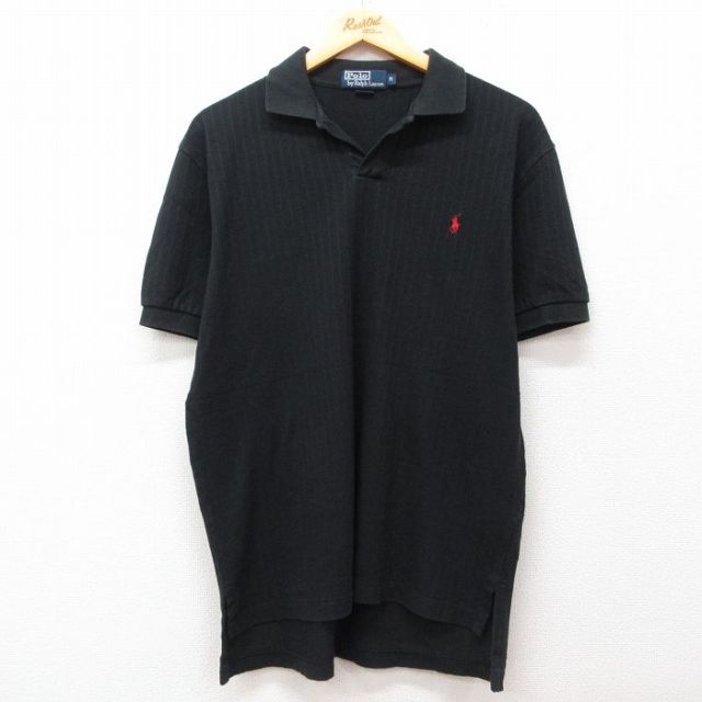 XL★古着 ラルフローレン Ralph Lauren 半袖 ブランド ポロ シャツ メンズ 90年代 90s コットン 開襟 オープンカラー 黒他 ブラック ストライプ 25jul29 中古 トップス