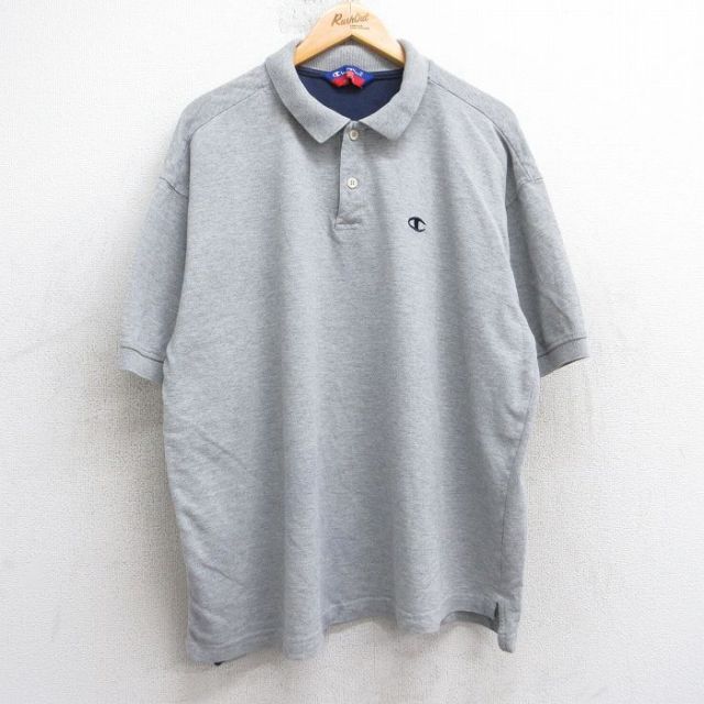【50%OFF】チャンピオン 半袖ポロシャツ ワンポイントロゴ グレー XL | 古着