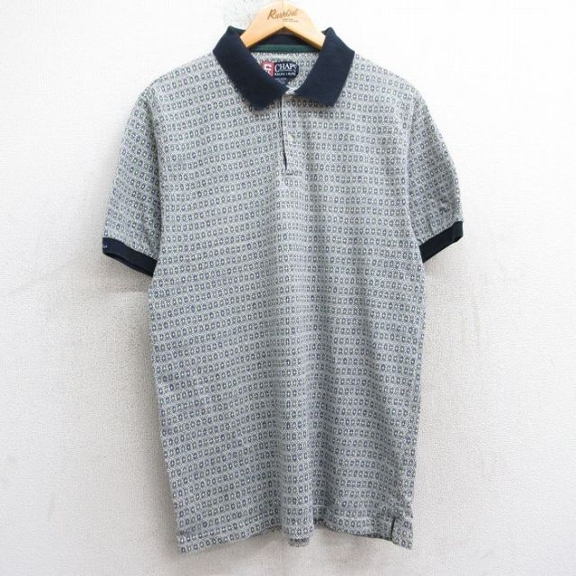 L★古着 ラルフローレン Ralph Lauren チャップス 半袖 ブランド ポロ シャツ メンズ 90年代 90s 総柄 コットン 緑他 グリーン 25jul30 中古 トップス