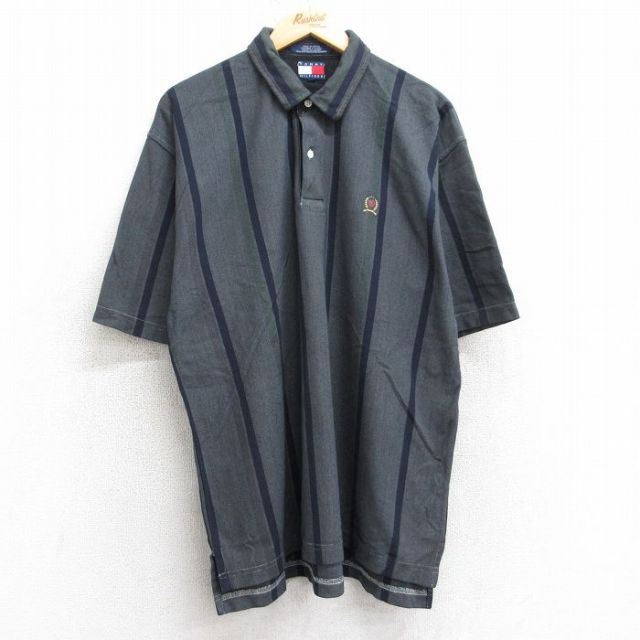 トミーヒルフィガー 90s 半袖ポロシャツ ワンポイントロゴ グレー XL | 古着