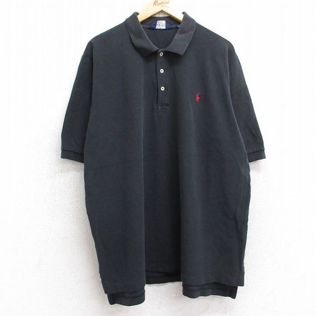 【50%OFF】XL★古着 ラルフローレン Ralph Lauren ポロゴルフ 半袖 ブランド ポロ シャツ メンズ 90年代 90s ワンポイントロゴ 鹿の子 大きいサイズ コットン 黒 ブラック 25aug05 中古 トップス