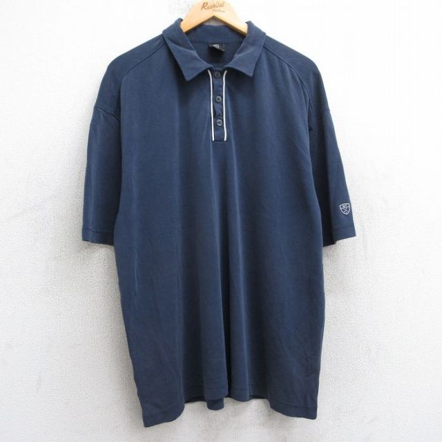 【20%OFF】XL★古着 ナイキ NIKE 半袖 ブランド ポロ シャツ メンズ 00年代 00s ゴルフ レーヨン 紺 ネイビー 25aug05 中古 トップス