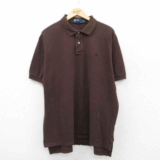 【50%OFF】XL★古着 ラルフローレン Ralph Lauren 半袖 ブランド ポロ シャツ メンズ 90年代 90s ワンポイントロゴ 鹿の子 大きいサイズ コットン 茶 ブラウン 25aug05 中古 トップス