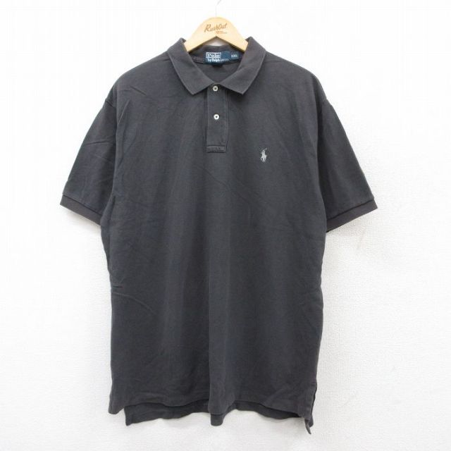 XL★古着 ラルフローレン Ralph Lauren 半袖 ブランド ポロ シャツ メンズ 90年代 90s ワンポイントロゴ 鹿の子 大きいサイズ コットン 濃グレー系 25aug05 中古 トップス