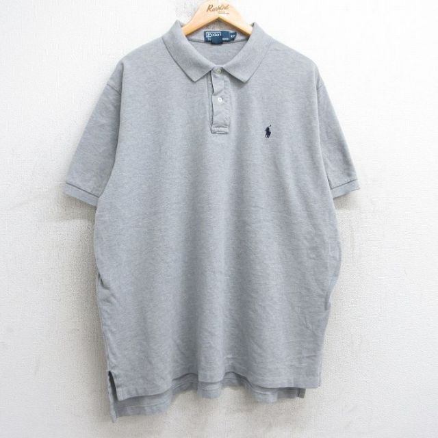 【50%OFF】XL★古着 ラルフローレン Ralph Lauren 半袖 ブランド ポロ シャツ メンズ 90年代 90s ワンポイントロゴ 鹿の子 大きいサイズ コットン グレー 霜降り 25aug05 中古 トップス