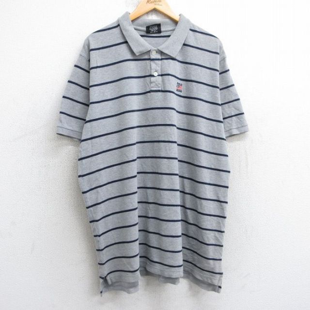 【50%OFF】XL★古着 ラルフローレン Ralph Lauren ポロジーンズ 半袖 ブランド ポロ シャツ メンズ 00年代 00s ワンポイントロゴ 鹿の子 大きいサイズ コットン グレー 霜降り他 ボーダー 25aug05 中古 トップス