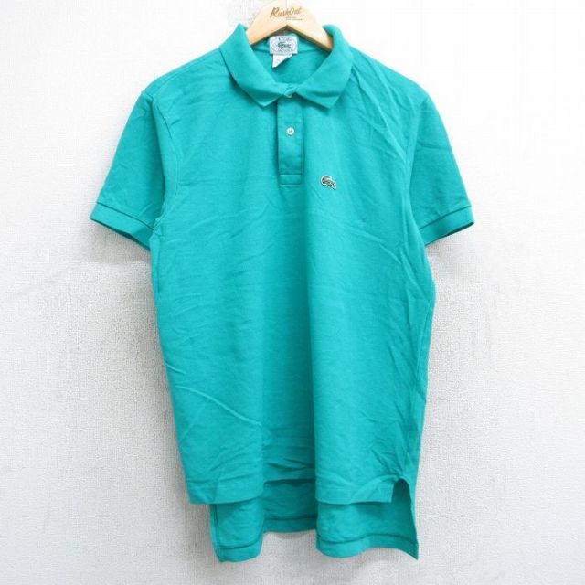 【20%OFF】L★古着 ラコステ LACOSTE 半袖 ブランド ポロ シャツ メンズ 90年代 90s ワンポイントロゴ 鹿の子 コットン USA製 青緑 【spe】 25aug05 中古 トップス
