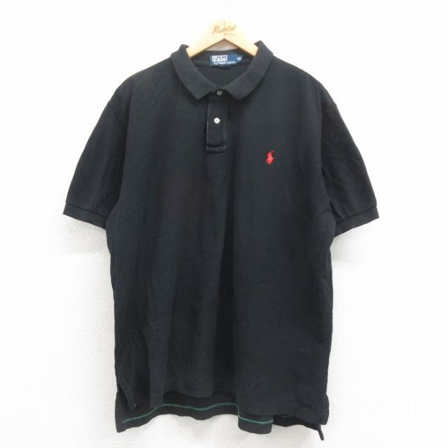 【50%OFF】XL★古着 ラルフローレン Ralph Lauren 半袖 ブランド ポロ シャツ メンズ 90年代 90s ワンポイントロゴ 鹿の子 大きいサイズ コットン 黒 ブラック 25aug09 中古 トップス