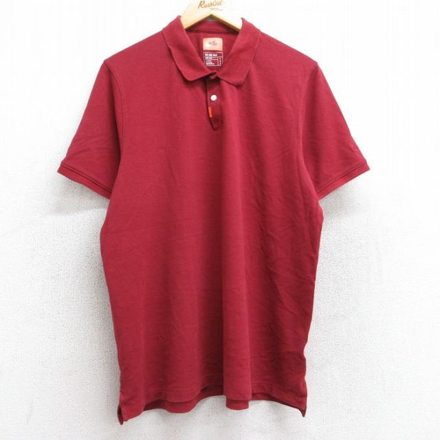 XL★古着 ナイキ NIKE 半袖 ブランド ポロ シャツ メンズ ドライフィット 鹿の子 エンジ 25aug23 中古 トップス