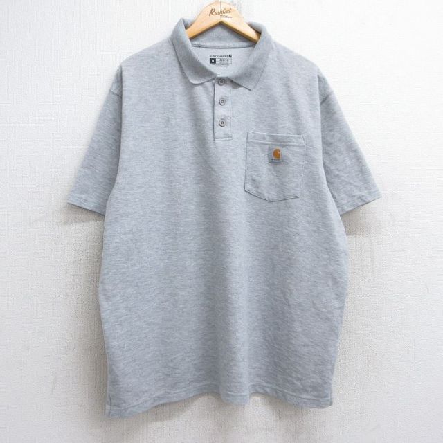 【50%OFF】XL★古着 カーハート Carhartt 半袖 ブランド ポロ シャツ メンズ ワンポイントロゴ 大きいサイズ グレー 霜降り 25aug23 中古 トップス