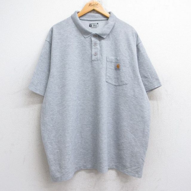 XL★古着 カーハート Carhartt 半袖 ブランド ポロ シャツ メンズ ワンポイントロゴ 鹿の子 大きいサイズ グレー 霜降り 25aug23 中古 トップス