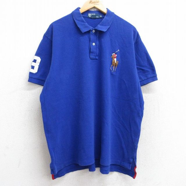XL★古着 ラルフローレン Ralph Lauren 半袖 ブランド ポロ シャツ メンズ ビッグポニー コットン 大きいサイズ 青 ブルー 25aug23 中古 トップス