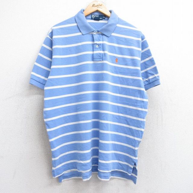 【50%OFF】XL★古着 ラルフローレン Ralph Lauren 半袖 ブランド ポロ シャツ メンズ 90年代 90s ワンポイントロゴ 鹿の子 大きいサイズ コットン 薄紺他 ネイビー ボーダー 25aug23 中古 トップス