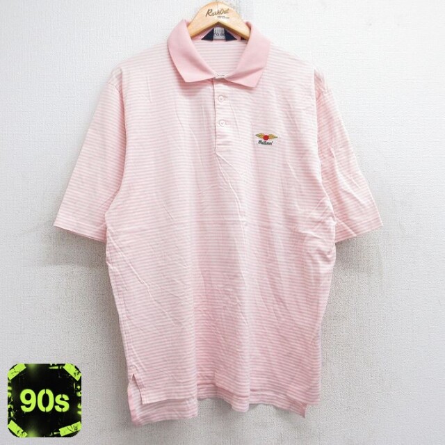 【50%OFF】ラルフローレン 90s 半袖ポロシャツ ボーダー ピンク XL | 古着
