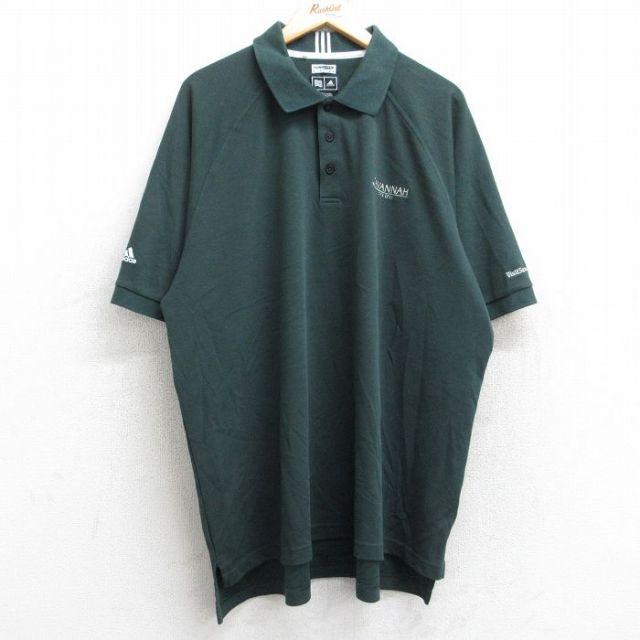 XL★古着 アディダス adidas 半袖 ブランド ポロ シャツ メンズ サバンナ ラグラン 大きいサイズ ロング丈 緑 グリーン 25aug25 中古 トップス