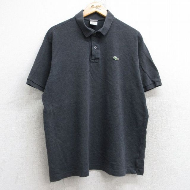 XL★古着 ラコステ LACOSTE 半袖 ブランド ポロ シャツ メンズ ワンポイントロゴ 鹿の子 大きいサイズ コットン 濃グレー 霜降り 25aug25 中古 トップス