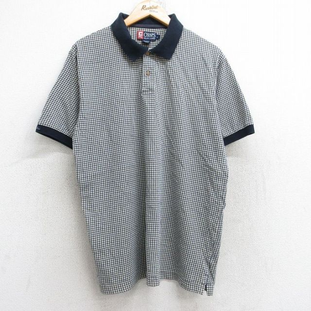 L★古着 ラルフローレン Ralph Lauren チャップス 半袖 ブランド ポロ シャツ メンズ 90年代 90s コットン 紺他 ネイビー チェック 25aug25 中古 トップス