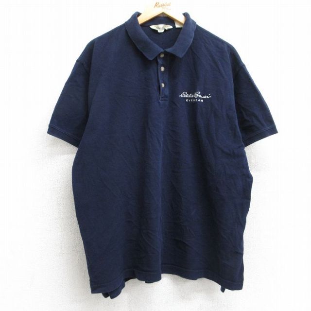XL★古着 エディーバウアー 半袖 ブランド ポロ シャツ メンズ 00年代 00s ワンポイントロゴ 鹿の子 大きいサイズ コットン 紺 ネイビー 25aug25 中古 トップス
