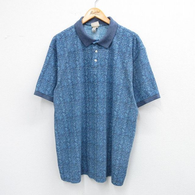 エルエルビーン 00s 半袖ポロシャツ 総柄 ネイビー XL | 古着