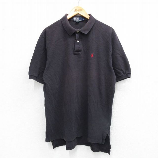 【50%OFF】XL★古着 ラルフローレン Ralph Lauren 半袖 ブランド ポロ シャツ メンズ 90年代 90s ワンポイントロゴ 鹿の子 コットン USA製 黒 ブラック 【spe】 25aug25 中古 トップス