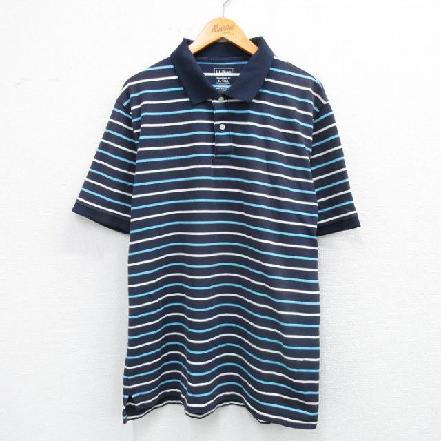 エルエルビーン 半袖ポロシャツ ボーダー ネイビー XL | 古着