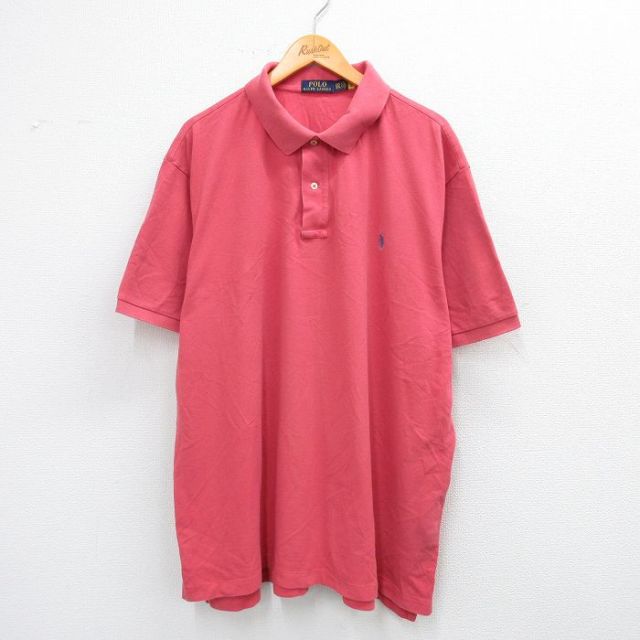 【20%OFF】XL★古着 ラルフローレン Ralph Lauren 半袖 ブランド ポロ シャツ メンズ ワンポイントロゴ 鹿の子 ロング丈 大きいサイズ コットン ピンク系 25aug25 中古 トップス