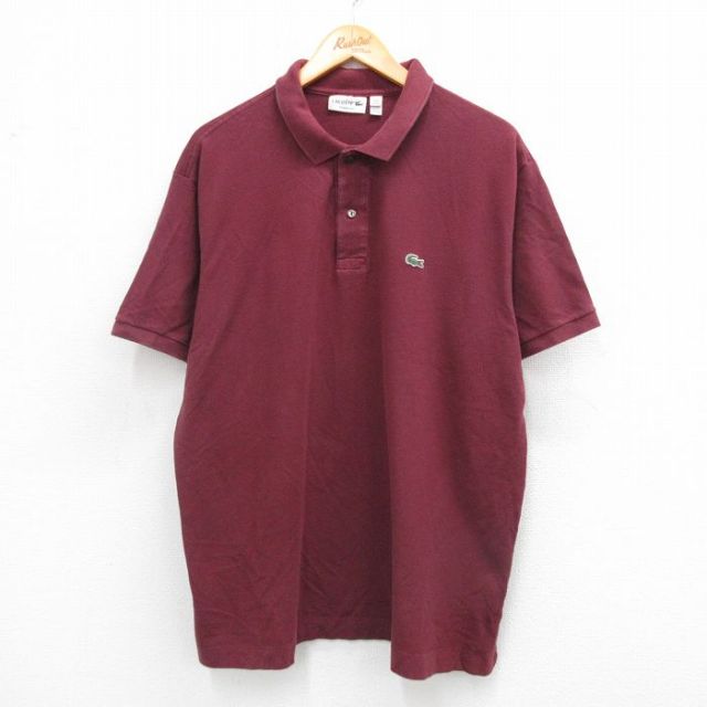 XL★古着 ラコステ LACOSTE 半袖 ブランド ポロ シャツ メンズ ワンポイントロゴ 鹿の子 大きいサイズ コットン エンジ 25aug25 中古 トップス