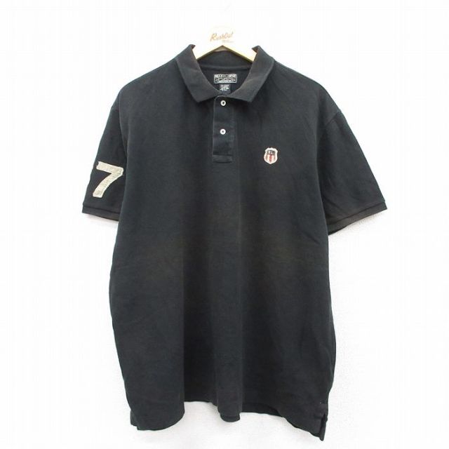 XL★古着 ラルフローレン Ralph Lauren ポロジーンズ 半袖 ブランド ポロ シャツ メンズ ワンポイントロゴ 鹿の子 大きいサイズ コットン 黒 ブラック 25aug25 中古 トップス