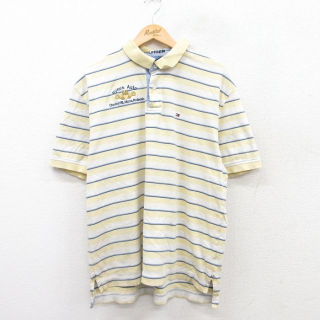 【50%OFF】トミーヒルフィガー 半袖ポロシャツ ボーダー イエロー XL | 古着