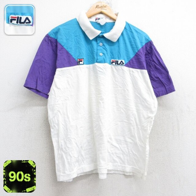 【50%OFF】フィラ 90s 半袖ポロシャツ ワンポイントロゴ ホワイト L | 古着
