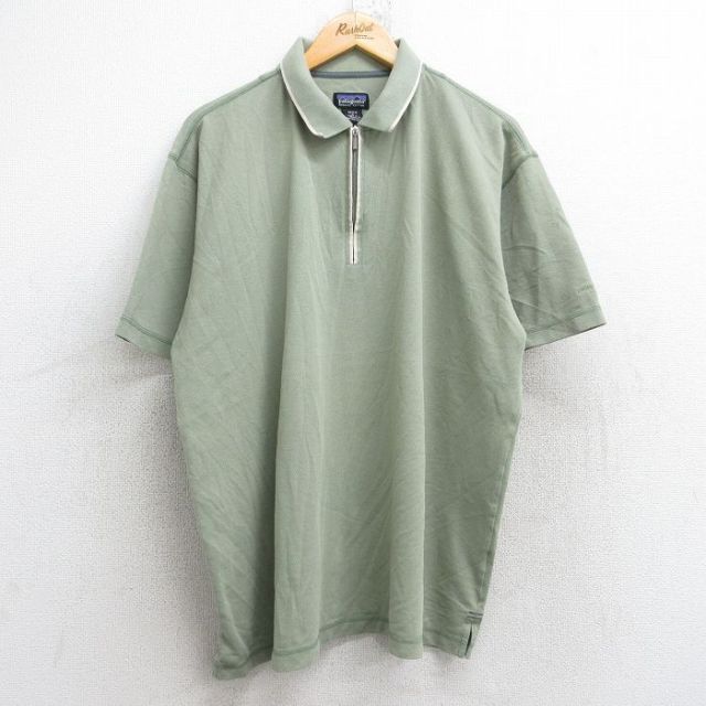 XL★古着 パタゴニア patagonia 半袖 ブランド ハーフジップ ポロ シャツ メンズ 鹿の子 大きいサイズ 薄緑 グリーン 25aug26 中古 トップス