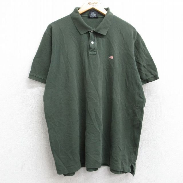 XL★古着 ラルフローレン Ralph Lauren ポロジーンズ 半袖 ブランド ポロ シャツ メンズ 00年代 00s ワンポイントロゴ 鹿の子 大きいサイズ コットン 濃緑 グリーン 25aug26 中古 トップス