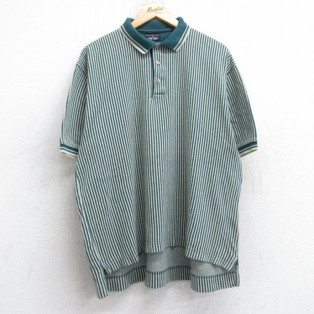 ドッカーズ 00s 半袖ポロシャツ ストライプ グリーン XL | 古着
