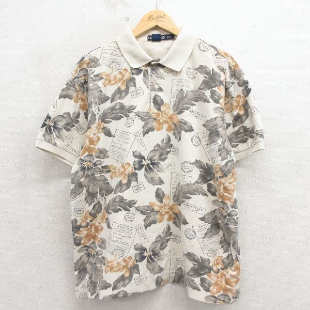 ノーティカ 90s 半袖ポロシャツ 花 生成り ベージュ XL | 古着
