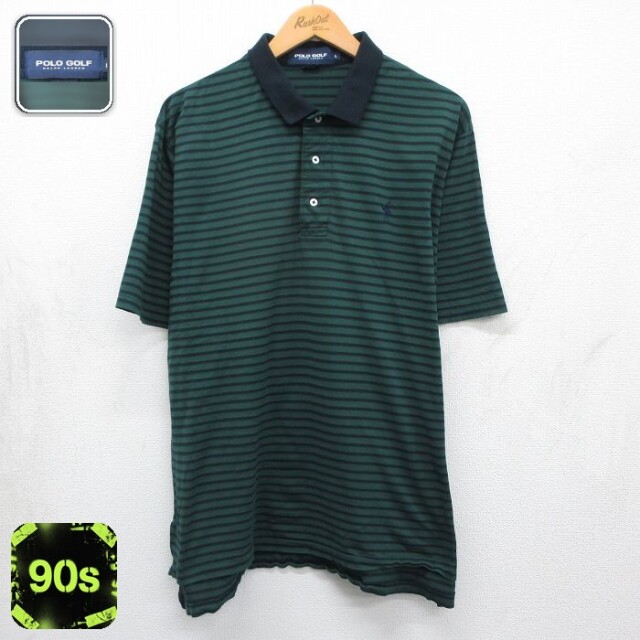 【20%OFF】ラルフローレン 90s 半袖ポロシャツ ワンポイントロゴ グリーンボーダー メンズXL相当 | 古着