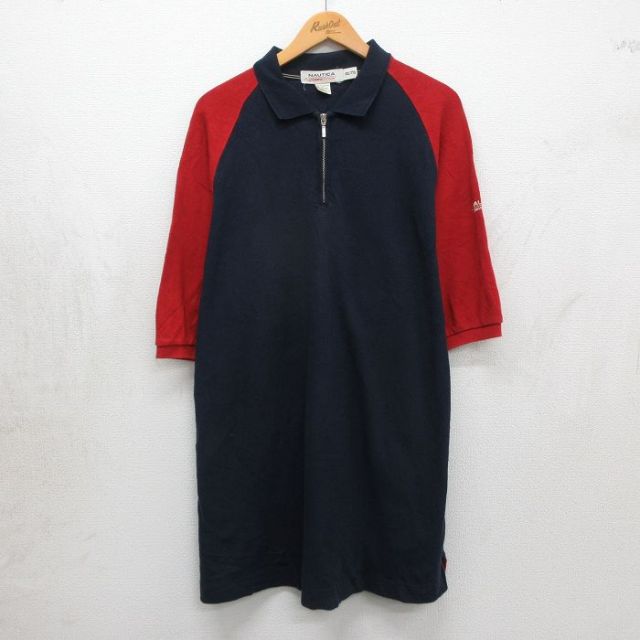 ノーティカ 半袖ハーフジップポロシャツ コンペティション ネイビー メンズXL相当 | 古着