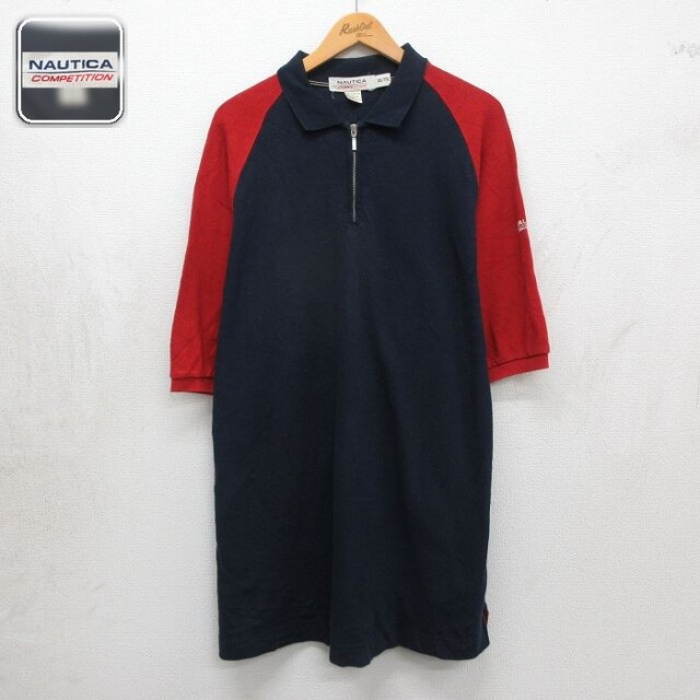 【20%OFF】ノーティカ 半袖ハーフジップポロシャツ コンペティション ネイビー メンズXL相当 | 古着