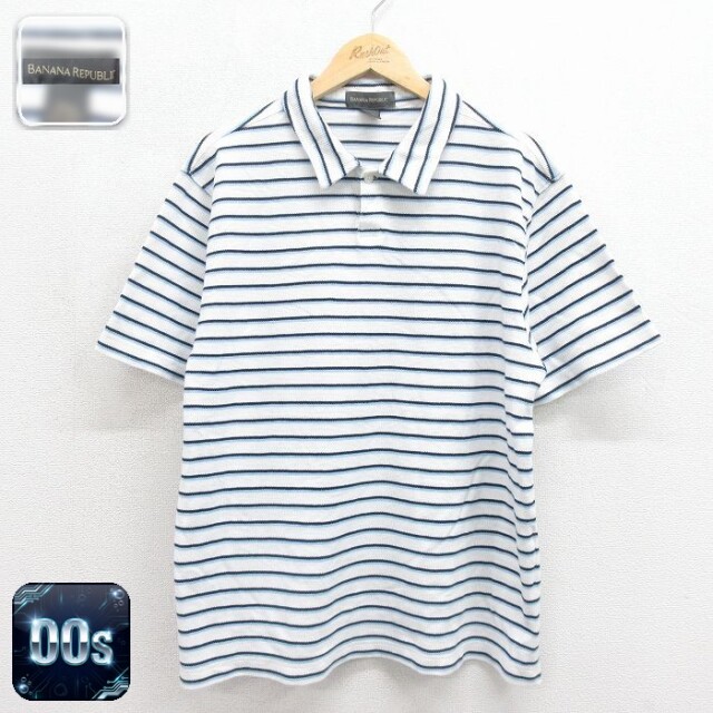 【20%OFF】バナナリパブリック 半袖 ブランド ポロ シャツ 00s コットン ネイビー ボーダー メンズXL相当 | 古着