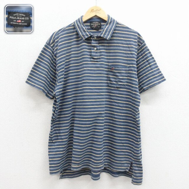 【20%OFF】ラルフローレン 半袖ポロシャツ ボーダー ネイビー メンズXL相当 | 古着